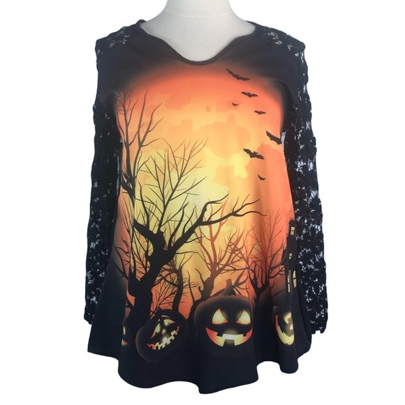 Unbranded Tops - Bats & Pumpkins Halloween Women's Size XL Tunic Top Blouse Long Sleeve